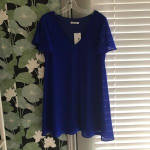 Electric blue flutter sleeve dress